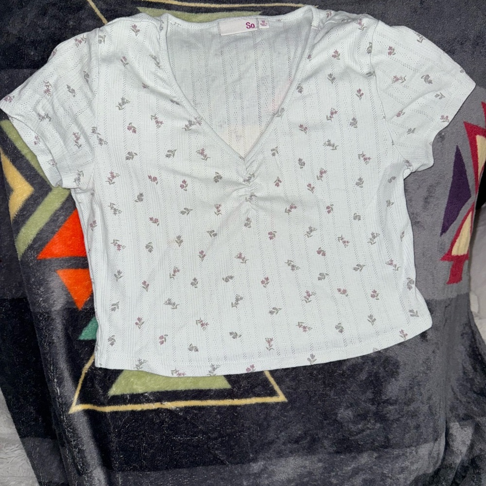 American Eagle Outfitters White Floral Crop Top